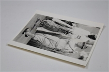 Gene Sarazen Signed Masters Photo Teeing Off w/His Caddy In The Background - Sarazen Collection JSA ALOA