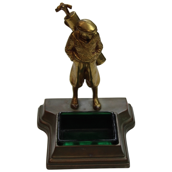 Vintage Gold Wash Caddie Ashtray W/ Green Glass Insert