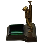 Vintage Gold Wash Caddie Ashtray W/ Green Glass Insert