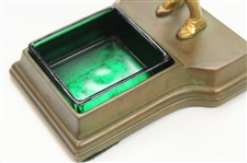 Vintage Gold Wash Caddie Ashtray W/ Green Glass Insert