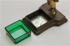 Vintage Gold Wash Caddie Ashtray W/ Green Glass Insert