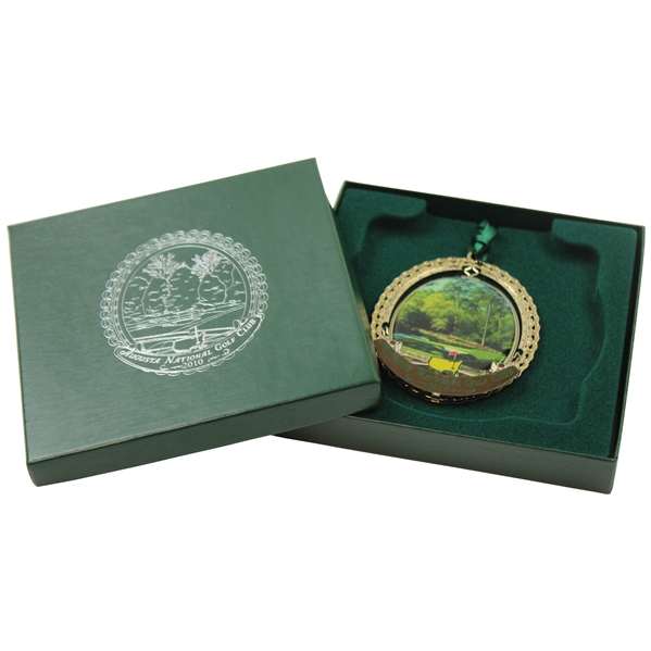 2010 Augusta National Golf Club 12th Green Golden Bell Christmas Ornament w/Box