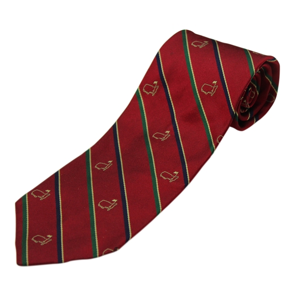 Augusta National Logo Red, Green, Navy & Gold Striped Tie