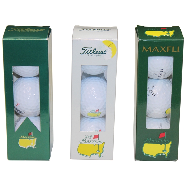 Three (3) Sleeves of 2001 Masters Titleist, Undated & Maxfli Logo Golf Balls