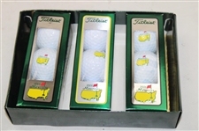 Three (3) Sleeves of 2006 & 2009 Masters Logo Titleist Golf Balls In 16th Hole Box