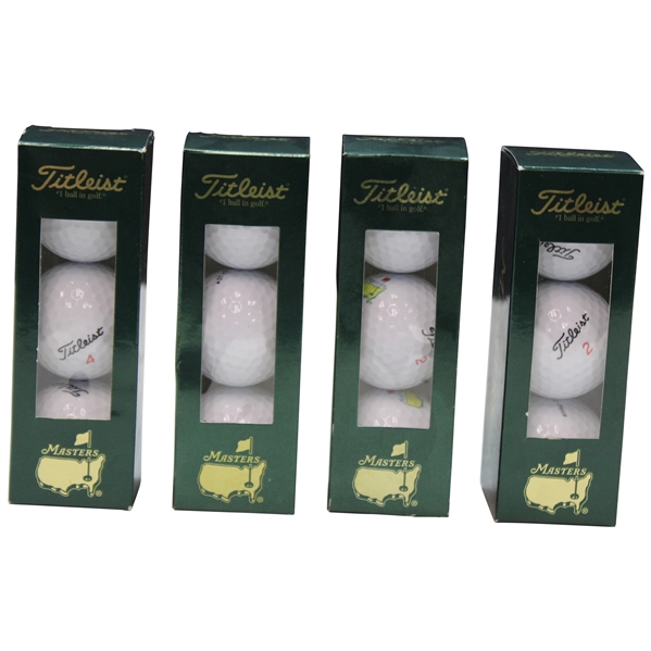 4 Sleeves Of Masters Logo Titleist Golf Balls With Gold Masters Logo On Box