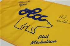 Phil Mickelson Signed Larain County Community College Charity Golden Bear Flag JSA ALOA