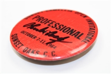 Charles Coody Signed 1964 Sunset-Camellia Open Invitational Contestant Badge JSA ALOA