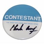 Charles Coody Signed The Andy Williams San Diego Open Contestant Badge JSA ALOA