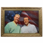 Original Arnold Palmer & Jack Nicklaus Oil Painting w/American Flag Background by Artist Michael Heslop