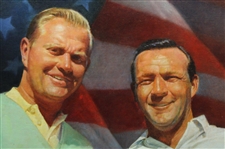 Original Arnold Palmer & Jack Nicklaus Oil Painting w/American Flag Background by Artist Michael Heslop