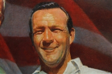 Original Arnold Palmer & Jack Nicklaus Oil Painting w/American Flag Background by Artist Michael Heslop