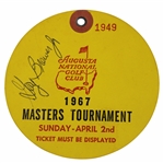 Gay Brewer Signed 1967 Masters Tournament Sunday Ticket #1949 JSA ALOA