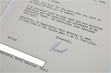 Arnold Palmer Signed Letter to Joe & Susan Panko w/Arnold Palmer Letterhead & Envelope JSA ALOA