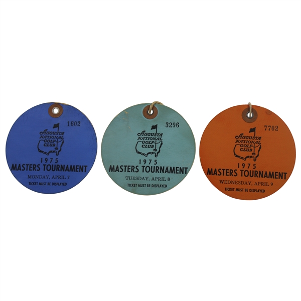 1975 Masters Tournament Monday, Tuesday & Wednesday Practice Rd Tickets - Jack Nicklaus Winner