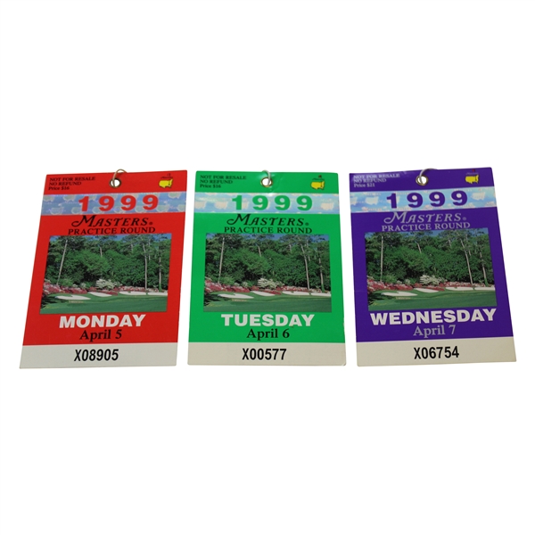 1999 Masters Tournament Monday, Tuesday & Wednesday Practice Rd Tickets - Jose Maria Olazabal Winner