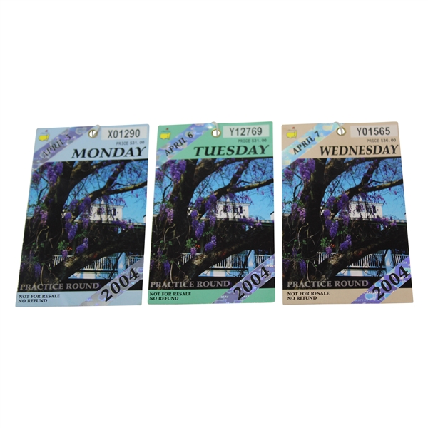 2004 Masters Tournament Monday, Tuesday & Wednesday Practice Rd Tickets - Phil Mickelson Winner