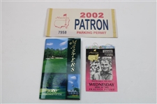 2002 Masters Tournament Wednesday Practice Round Ticket #Z00400 w/2002 Yardage Guide & Parking Permit