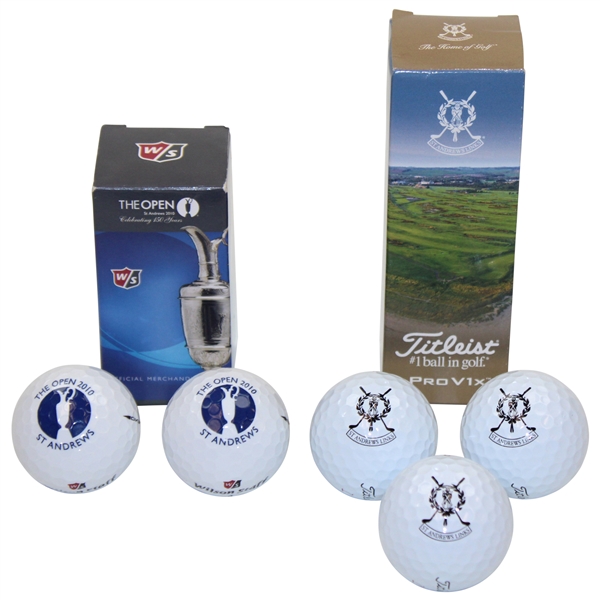 Five (5) St. Andrews Logo Titleist & Wilson Golf Balls In Original Boxes