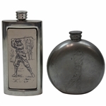 Two (2) English Pewter Golf Themed Flasks