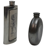 Two (2) English Pewter Golf Themed Flasks
