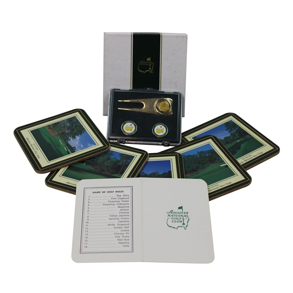 Masters Coasters, Ball Markers, Divot Tool, & ANGC Scorecard
