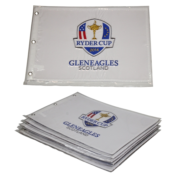 Five (5) 2014 Ryder Cup at Gleneagles Scotland White Embroidered Flags