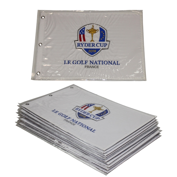Ten (10) 2018 Ryder Cup at Le Golf National White Embroidered Flags