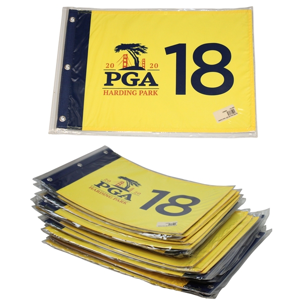Twenty (20) 2020 PGA Championship at Harding Park Yellow Screen Flags - Collin Morikawa Winner