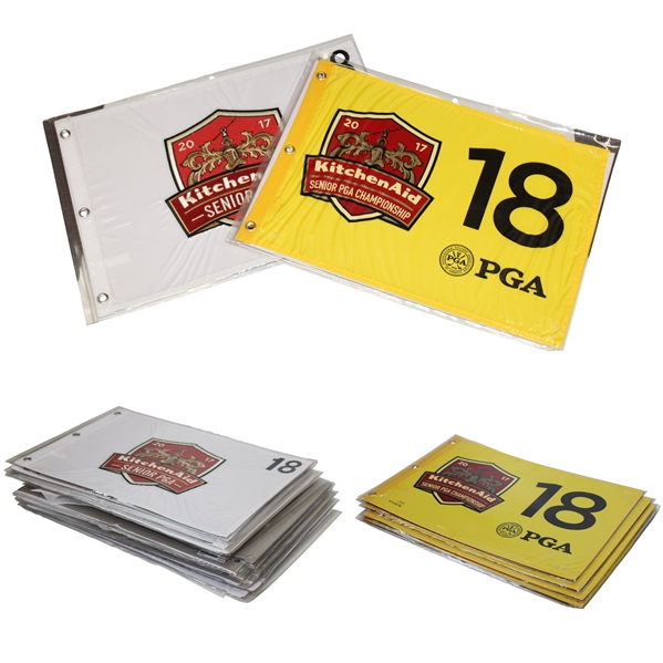 Twenty (20) 2017 Senior PGA Flags - 15 Embroidered & 5 Yellow Screen - Bernhard Langer Winner