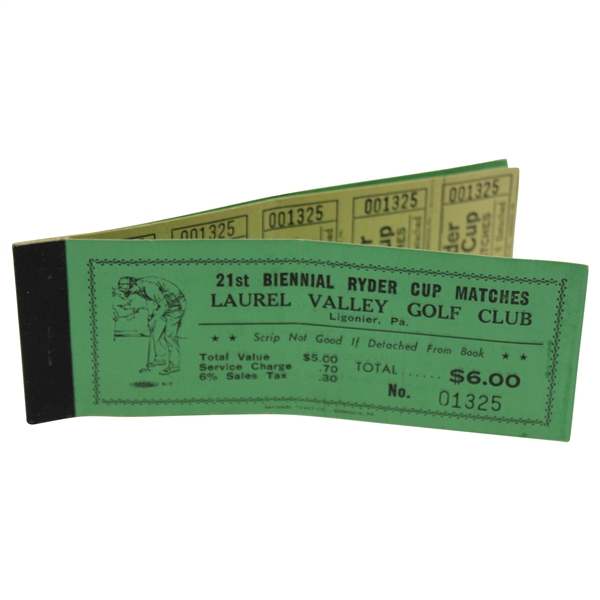 1975 Ryder Cup At Laurel Valley Ticket Book