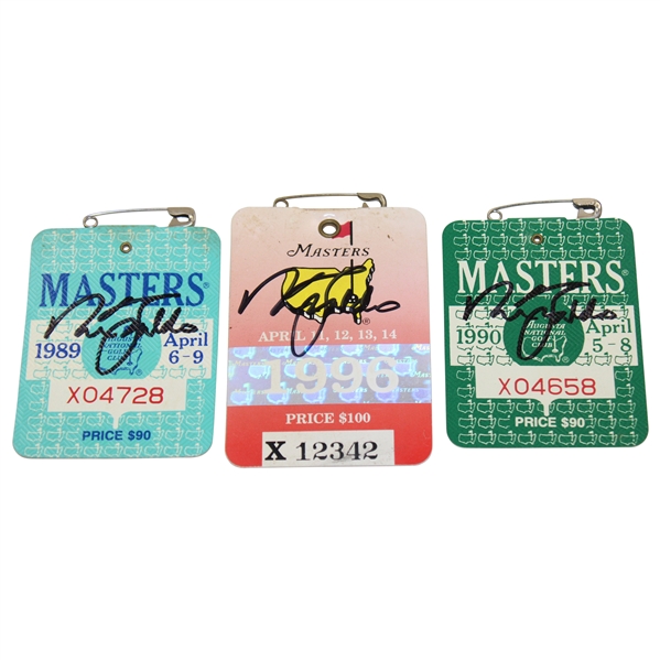 Nick Faldo Signed 1989, 1990, & 1996 Masters Tournament SERIES Badges JSA ALOA