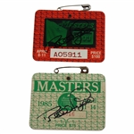 Bernhard Langer Signed 1985 & 1993 Masters Series Badges JSA ALOA