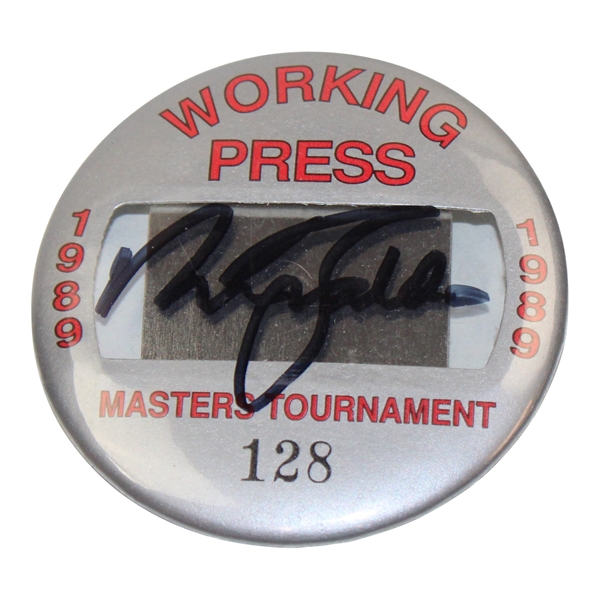 Nick Faldo Signed 1989 Masters Tournament Working Press Badge #128 JSA ALOA