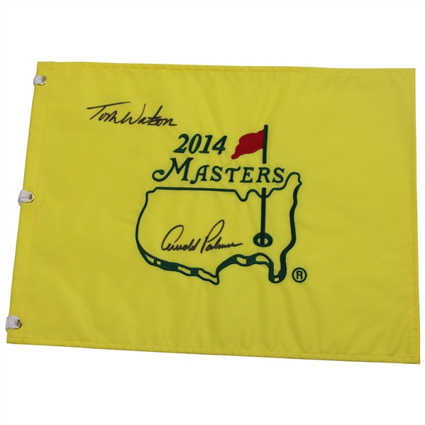 Arnold Palmer & Tom Watson Signed 2014 Masters Embroidered Flag JSA ALOA