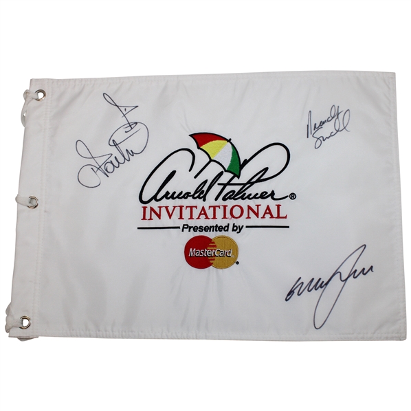 McDowell, Poulter & Snedeker Signed Arnold Palmer Inv. White Embroidered Flag JSA ALOA