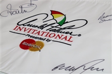 McDowell, Poulter & Snedeker Signed Arnold Palmer Inv. White Embroidered Flag JSA ALOA