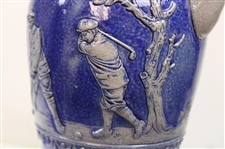 c.1900 Simon Peter Gerz of Lohr Ges Gesch German Golf Scene Blue Growler Jug