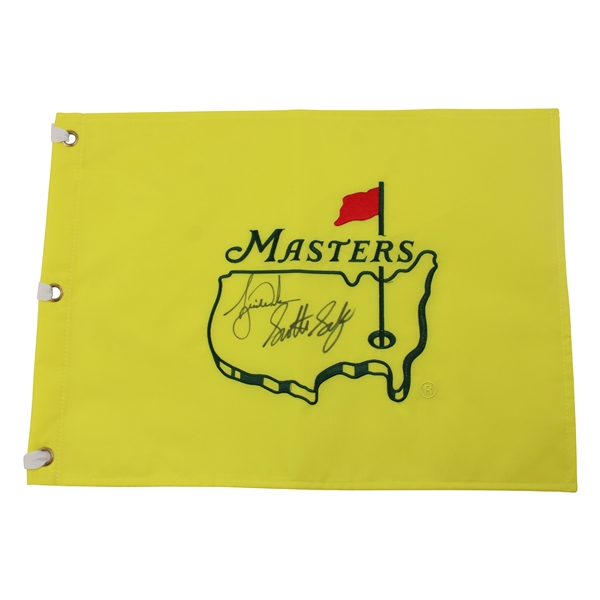 Tiger Woods & Scottie Scheffler Signed Replica Undated Masters Flag JSA ALOA