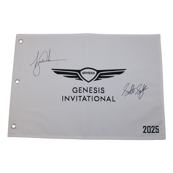 Tiger Woods & Scottie Scheffler Signed 2025 Genesis Invitational Embroidered Flag JSA ALOA