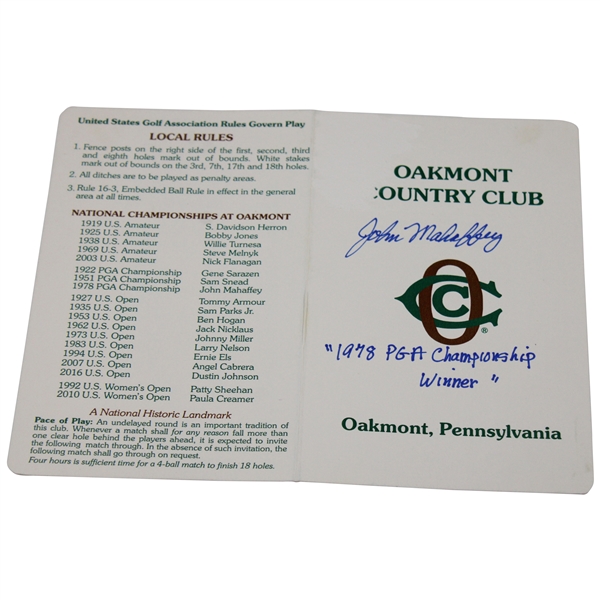 John Mahaffey Signed Oakmont CC Scorecard w/1978 PGA Championship Winner JSA ALOA