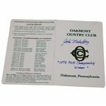 John Mahaffey Signed Oakmont CC Scorecard w/1978 PGA Championship Winner JSA ALOA