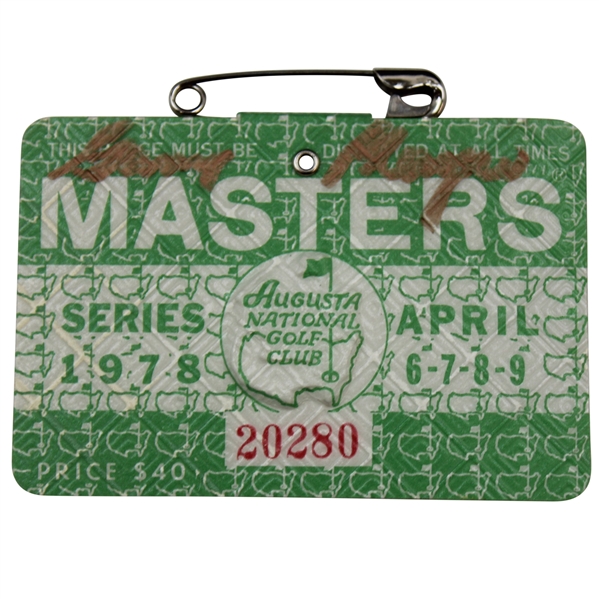 Gary Player Signed 1978 Masters Tournament SERIES Badge #20280 JSA ALOA
