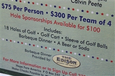 Calvin Peete Signed First Annual Hope Fore America Golf Tour Poster Ad JSA ALOA