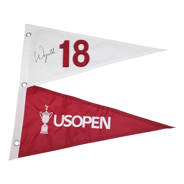 Wyndham Clark Signed 2023 US Open at LACC Double Pennant Flag JSA ALOA