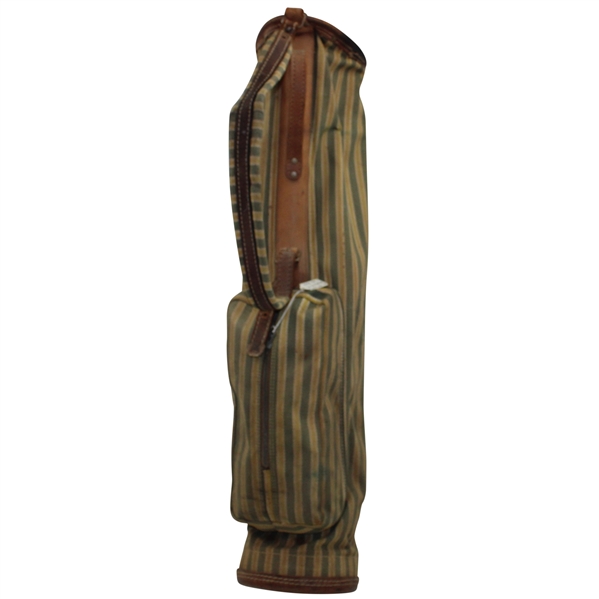 Vintage Brown Leather & Yellow, Green & Tan Canvas Golf Bag