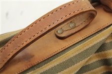 Vintage Brown Leather & Yellow, Green & Tan Canvas Golf Bag
