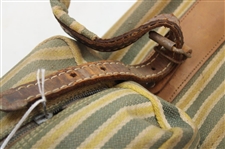 Vintage Brown Leather & Yellow, Green & Tan Canvas Golf Bag
