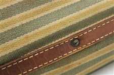 Vintage Brown Leather & Yellow, Green & Tan Canvas Golf Bag