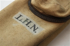Vintage Pat. 1917 Brown Leather & Canvas Stove Pipe 'L.H.N.' Burkhe Golf Bag